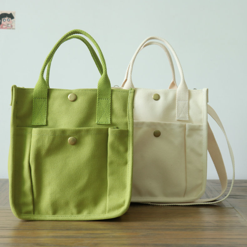 Japanese Style Multi-Pocket Canvas Bag New Artistic Fresh One-Shoulder Handbag Stylish Crossbody Small Square Bag