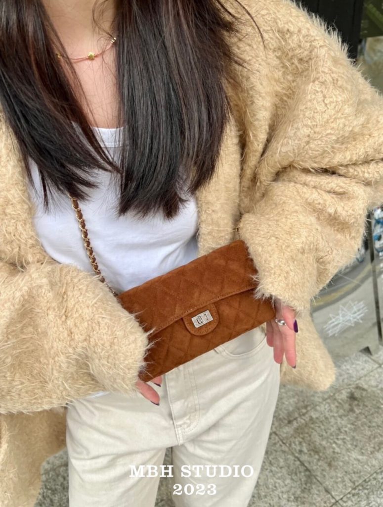 MBH Suede Quilted Wallet Chain Crossbody Bag