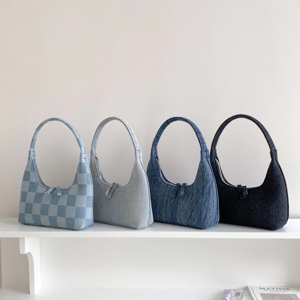 Korean Niche Denim Shoulder Underarm Bag Versatile Commute Handbag Baguette Bag