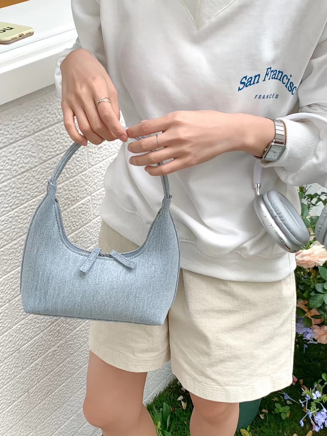 Korean Niche Denim Shoulder Underarm Bag Versatile Commute Handbag Baguette Bag - Image 3
